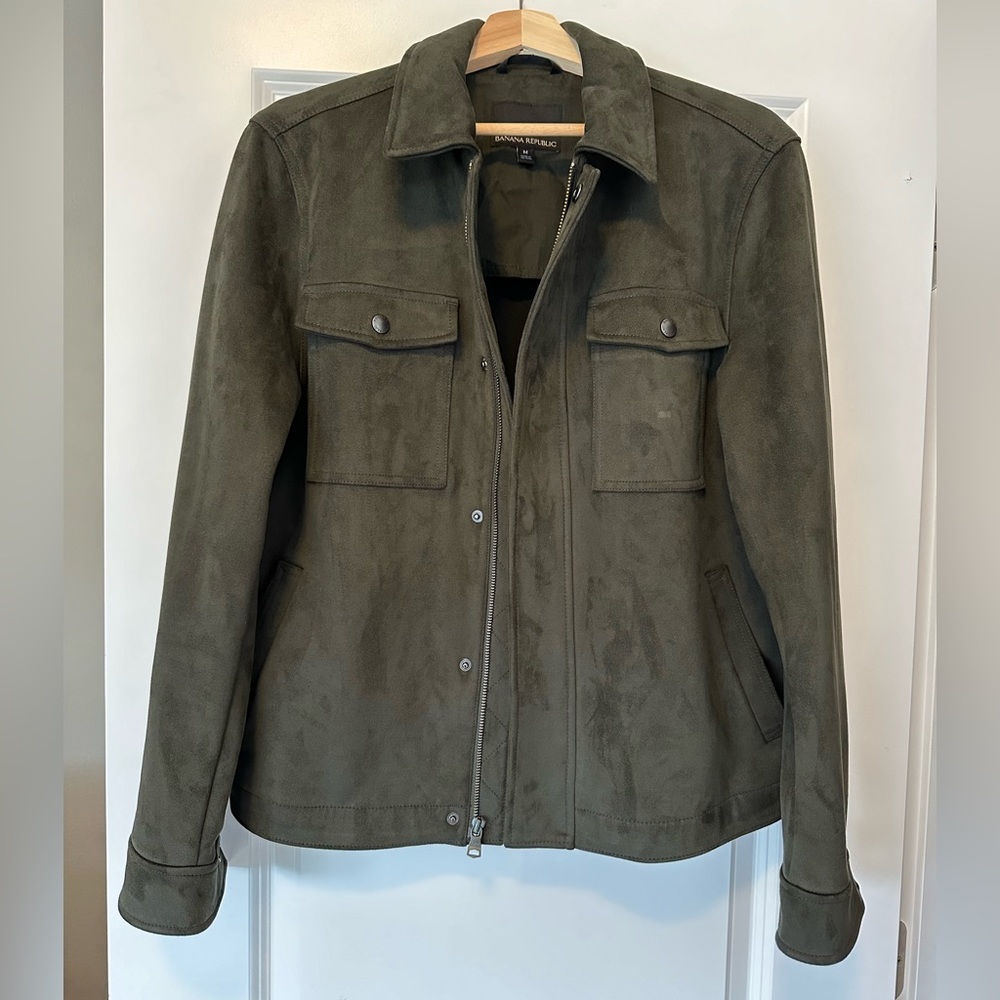Men’s Banana Republic Dark Olive Vegan Suede Trucker Jacket